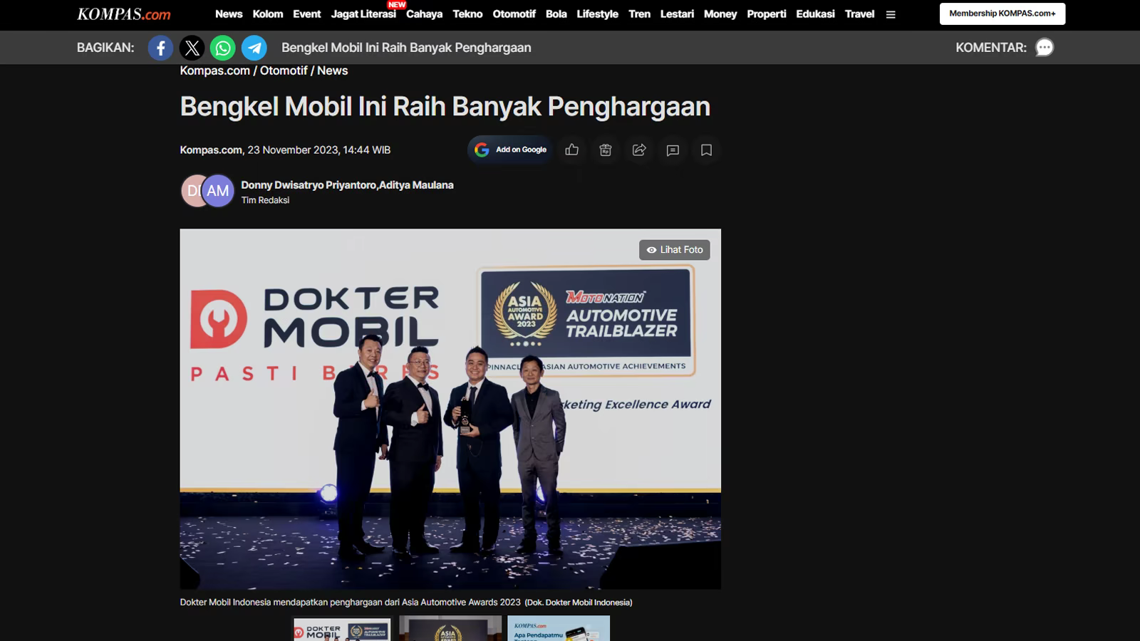 Pemberitaan Kompas tentang penghargaan Dokter Mobil