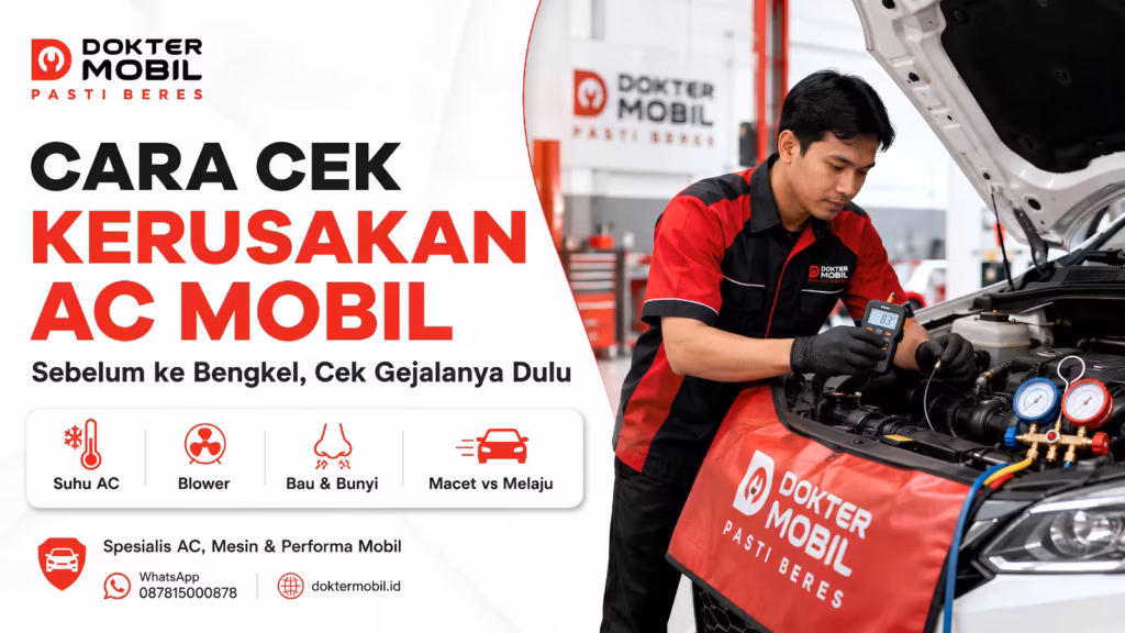 Teknisi Dokter Mobil memeriksa sistem AC kendaraan berdasarkan keluhan AC tidak dingin