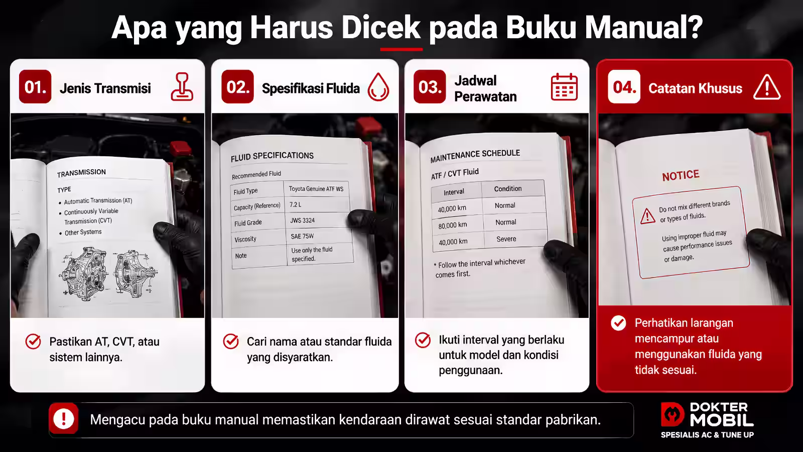 Infografis Apa yang Harus dicek pada Buku Manual saat Ganti Oli Mobil Matic