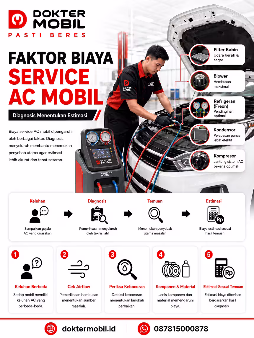 Infografis Faktor Biaya Service AC Mobil dan Faktor yang Menentukan Harga