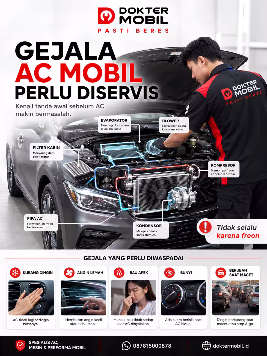 Infografis Gejala AC Mobil Perlu Diservis dari Perubahan yang Terasa