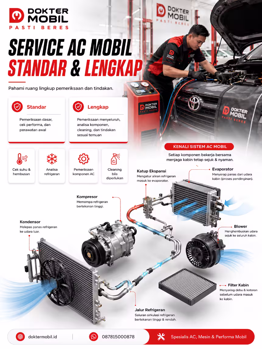 Infografis Service AC Mobil Standar dan Lengkap