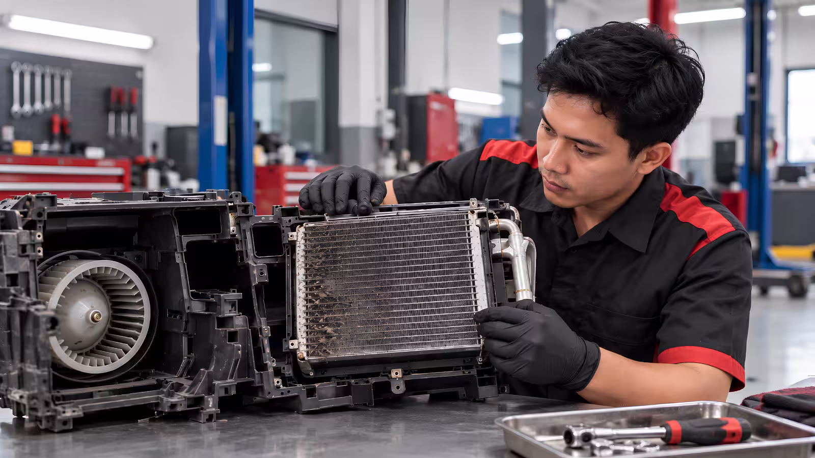 Pemeriksaan blower dan evaporator Mitsubishi Xpander untuk mencari penyebab hembusan AC lemah