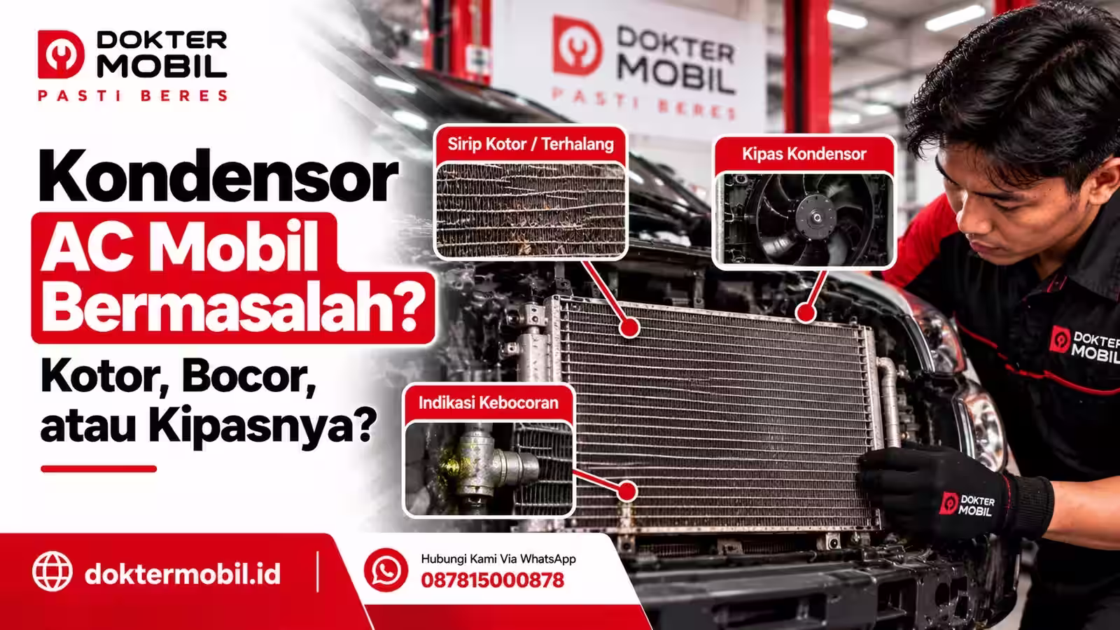 Teknisi Dokter Mobil melakukan pemeriksaan kendaraan terkait keluhan kondensor ac mobil bermasalah