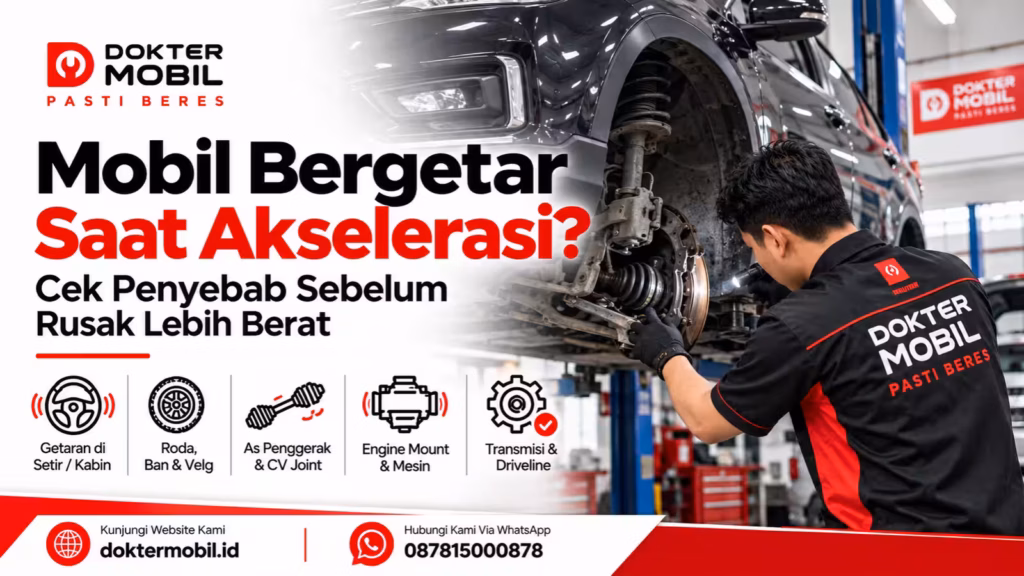 Teknisi Dokter Mobil memeriksa kendaraan yang mengalami getaran saat akselerasi di area bengkel