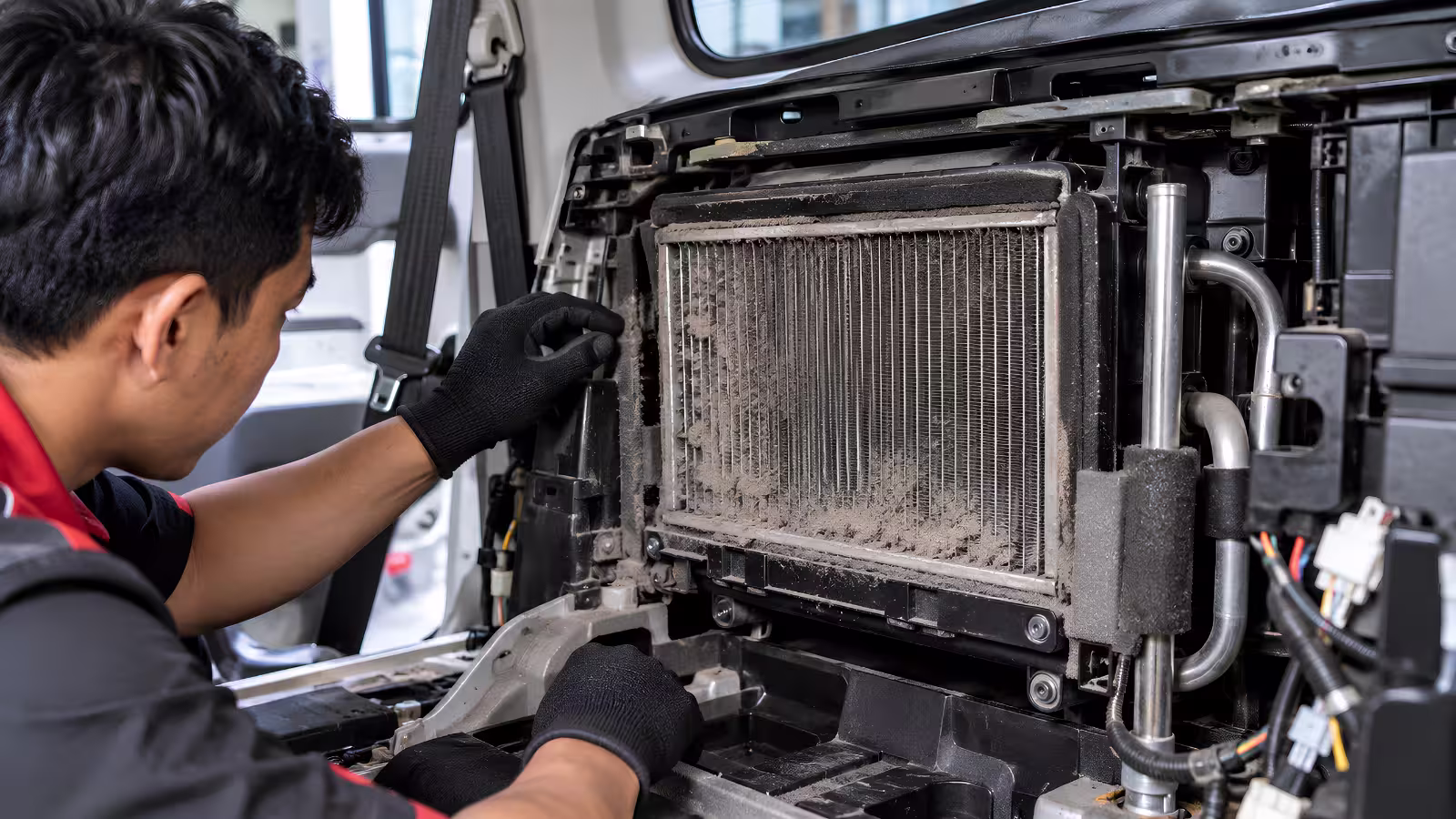 Pemeriksaan Evaporator Belakang Toyota Fortuner Rear evaporator Toyota Fortuner berdebu saat AC belakang kurang dingin
